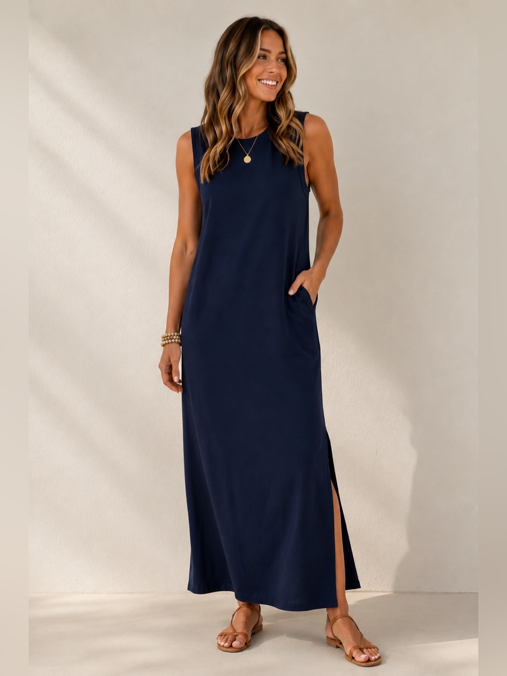 Sleeveless Navy Maxi Dress